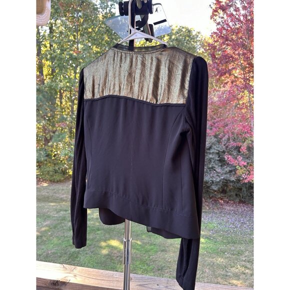 Cache Cardigan Jacket Open Front Top Black & Metallic Gold Holiday Party Size 0 - Picture 13 of 16
